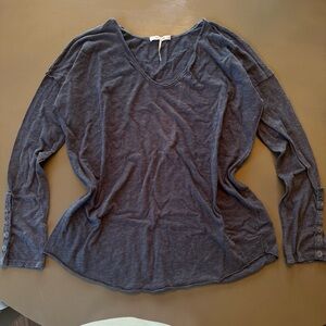 Women's Free People Gray V-Neck Long Sleeve Top
